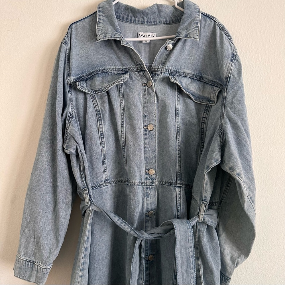 Ava & Viv Light Blue Denim Button Up Dress - Picture 2 of 6